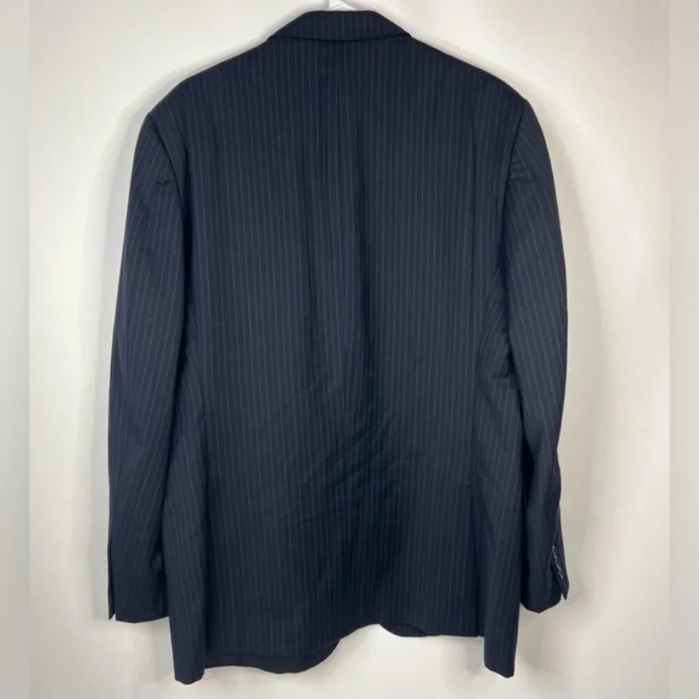 BURBERRY LONDON 100% WOOL Navy Blue Striped Suit Blazer MDL LBS41‎ Size 42 REG